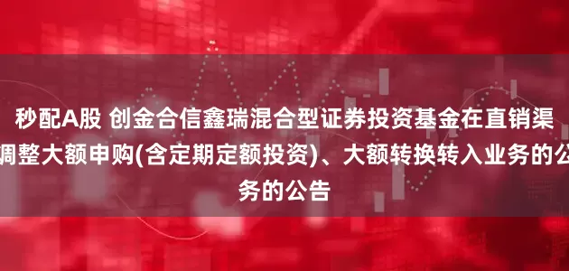 秒配A股 创金合信鑫瑞混合型证券投资基金在直销渠道调整大额申购(含定期定额投资)、大额转换转入业务的公告