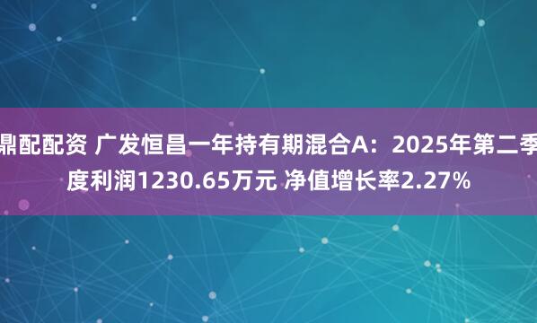 鼎配配资 广发恒昌一年持有期混合A：2025年第二季度利润1230.65万元 净值增长率2.27%
